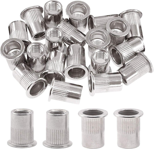 Glarks 20Pcs 3/8''-16UNC 304 Stainless Steel Rivet Nuts Flat Head Threaded Insert Nutserts Set