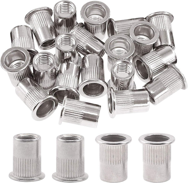 Glarks 20Pcs 3/8''-16UNC 304 Stainless Steel Rivet Nuts Flat Head Threaded Insert Nutserts Set