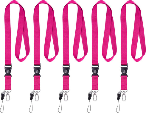 Wisdompro Office Lanyard, 5pcs 23 inch Polyester Neck Strap with Oval Clasp for ID Badges, Keys, Phones - Hot Pink