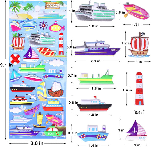 Set 3D 4 SHANGRLA Transportation Puffy Stickers Play for Kids ToddlersReusable Vehicle Sticker with Car, Truck