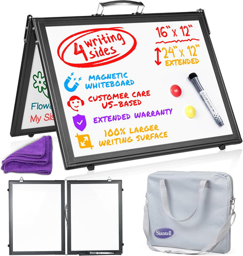 Small Dry Erase White Board, Magnetic Desktop Whiteboard 16x12 inch, Portable for Kids, Tabletop Mini Easel with Cover