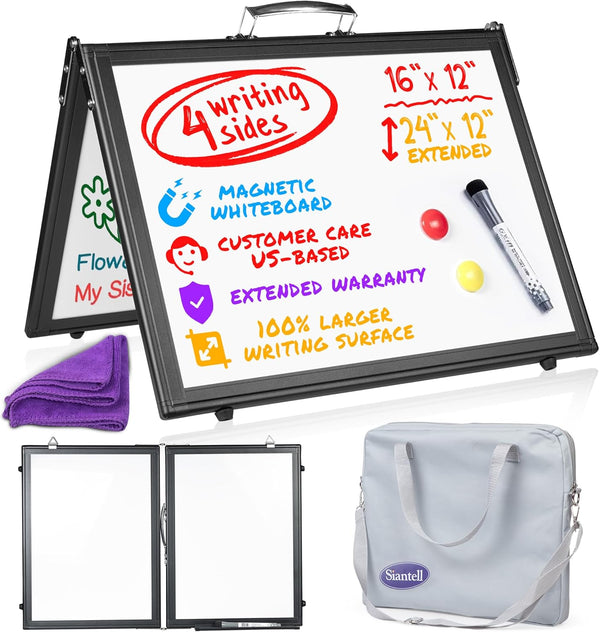 Small Dry Erase White Board, Magnetic Desktop Whiteboard 16x12 inch, Portable for Kids, Tabletop Mini Easel with Cover