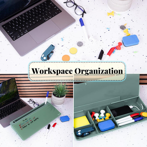 Birch Desktop Whiteboard with Storage & Multiple Markers, Glass Dry Erase Board, Notepad, Tabletop Desk Whiteboard