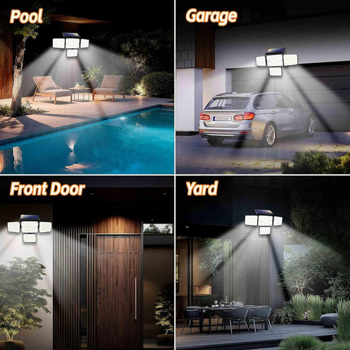 336 4-Head 2400mAh IP65 Lighting2Pack Solar Lights Outdoor LED, Motion Sensor Security Wall Light with Remote, Split