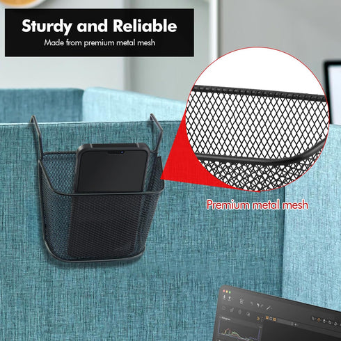 Poeland Cubicle Hanging Basket for Office, Easy Hang-on Metal Mesh Shelf Storage Organizer for Desk Partitions