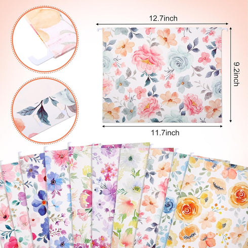 Janmini 30 Pcs Decorative Hanging Folders, Seamless Floral Design, Letter Size, Office Supplies Organizers
