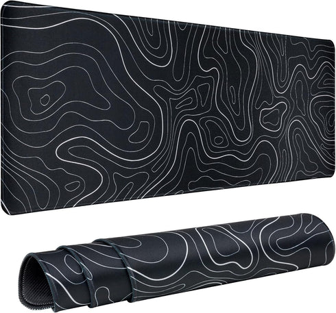 Gaming Mouse Pad Large 31.5 x 11.8in, Topographic Keyboard Mousepad with Non-Slip Base and Stitched Edge