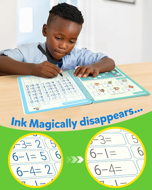 6Pcs 3-8 Coogam Magic Grooved Writing Practice for Kids, Grooved Handwriting Copybook with Pens, Learn to Write Number