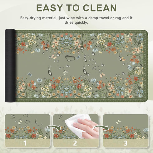 iCasso Desk Mat for Keyboard and Mouse,Large Keyboard Mat Non-Slip,Cute Desk Pad with Stitched Edges,Floral Mousepad