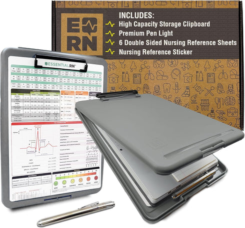 Clipboard with Storage, Nursing and Medical Edition Heavy Duty Plastic Nurse Clipboard with Cheat Sheets (Gray)