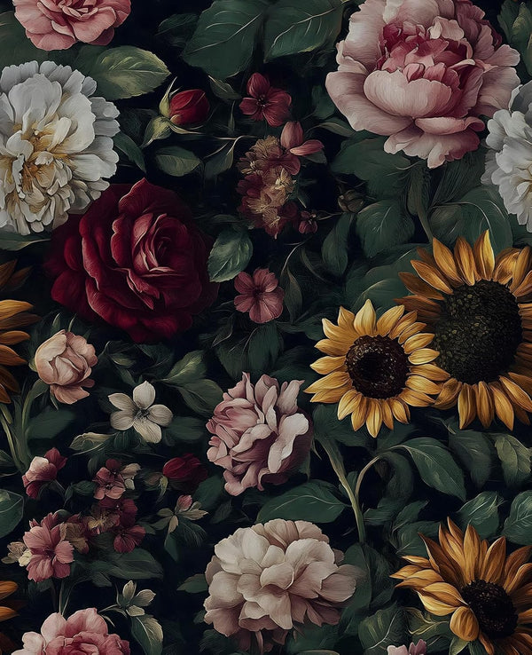 Dark Green Floral Wallpaper Peel and Stick, Vintage Botanical Wallpapers Self-Adhesive Contact