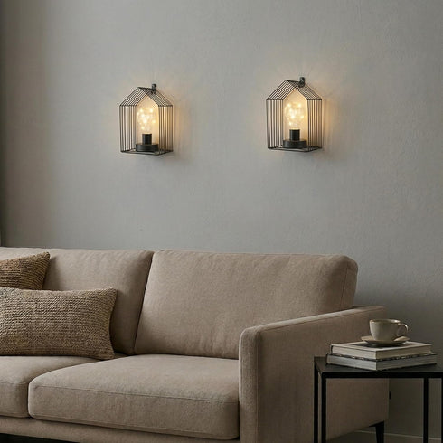 Set 2 7''H 6-Hour Bulb JHY DESIGN of Battery Operated Wall Sconce Metal Wall Mount Lamp with Timer and Fairy Lights