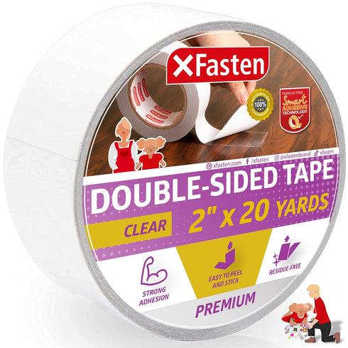 XFasten Clear Double Sided Sticky Tape, Removable, 2-Inches x 20-Yards, Ideal for Anti-Scratch Cat Training