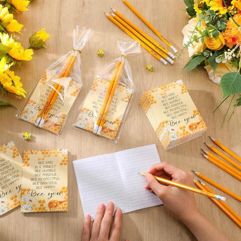 Bee Themed Gift Sets, 24 Bee Notebooks and 48 Bee Pencils, Mini Notebooks for Kids Back to School Gifts