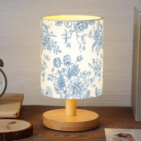 VIHOSE Blue Floral Kids Table Lamp for Bedroom Kids Bedside Lamp with
