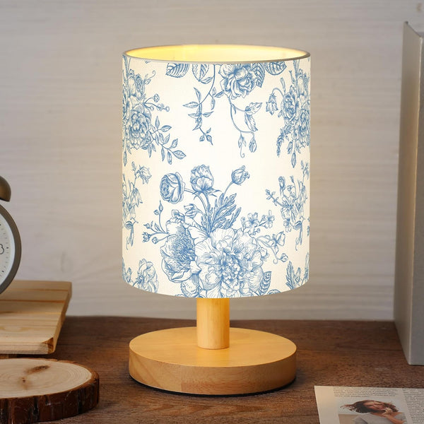 VIHOSE Blue Floral Kids Table Lamp for Bedroom Kids Bedside Lamp with