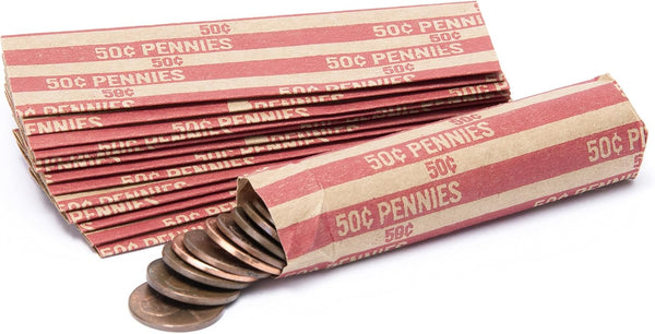 Penny Coin Wrappers - 100 Flat Striped Coin Wrappers