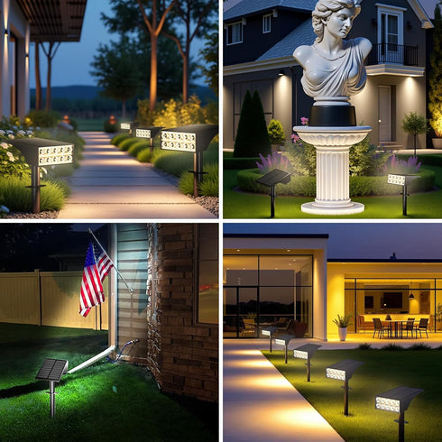 IPEROT Ip68,2pack 4 Bulbs,Outdoor Solar Lights Outdoor Waterproof Lighting Modes Solar Spot Lights Outdoor Auto On/Off