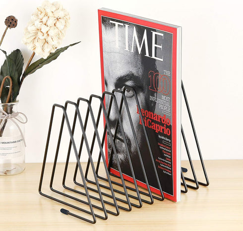 CAXXA 10 Slots Triangle Bookshelf - Black Metal Wire File Sorter Magazine Holder Document Holder