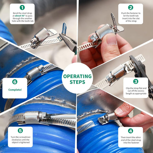 10FT Hose Clamps, 304 Stainless Steel Hose Clamp Assortment Kit with 8 Fasteners, Adjustable Worm Gear