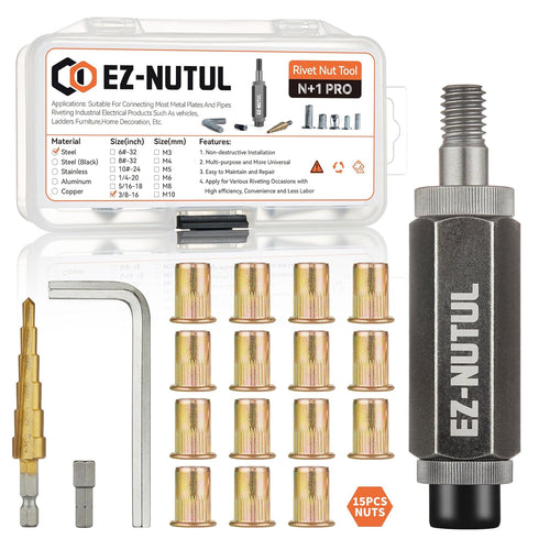 EZ-NUTUL Rivet Nut Installation Tool Set Flat Head Rivnut Threaded Insert Nut Kit