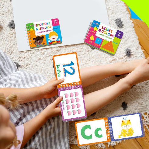 4 96PCS Set, 1-20, Set Preschool Learning Flipbooks, Double Sided Printed Cards Alphabet Letter A-Z, Number Feelings