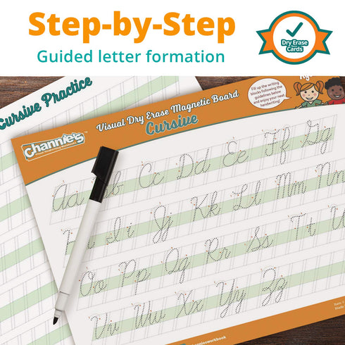 Channie's Visual Dry Erase Magnetic Alphabet Tracing Board for Cursive Letters, Portable Cursive Magnet Tracing Board