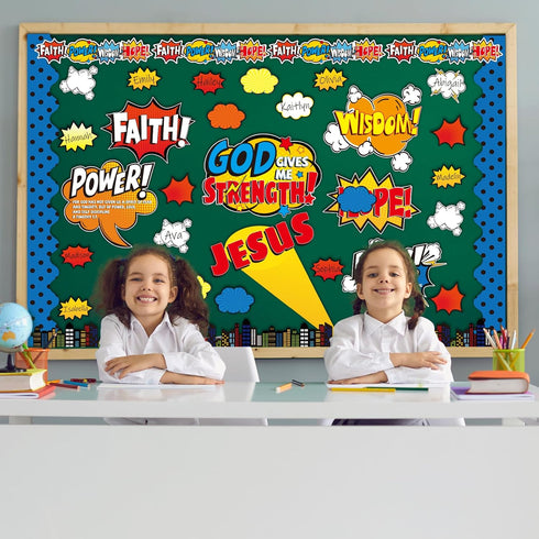 Religious Hero Bulletin Board Set, Super Theme Hero Jesus Cutouts for Sunday School Classroom Decor