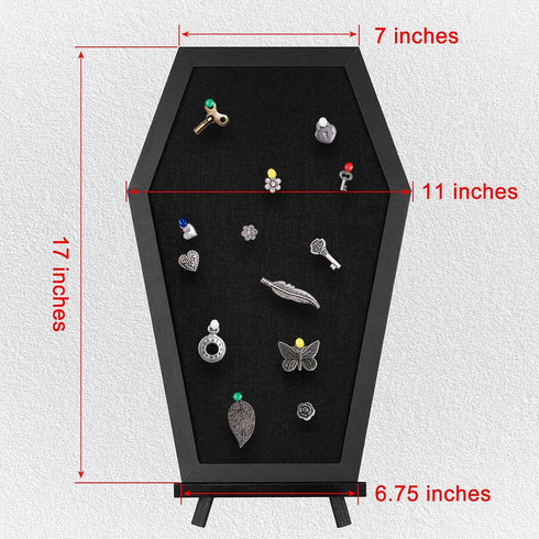 Coffin Pin Display Board, Wooden Felt Bulletin Board for Table Top or Wall, Gothic Decor 17 x 11 Inches