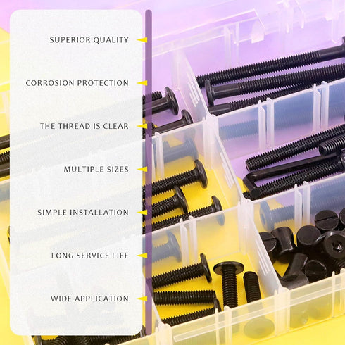 Swpeet 84Pcs M6 20/30/40/50/60/70/80mm 1 Black Crib Hardware Screws Kit, Hex Socket Head Cap Cribs Baby Bed Bolt