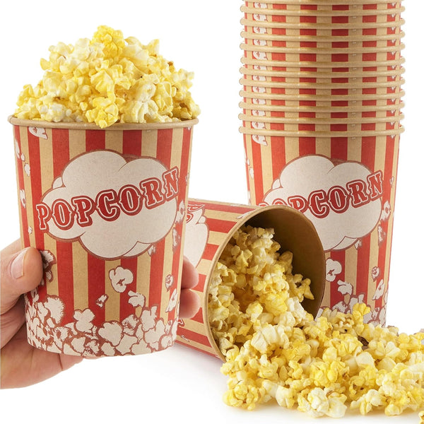 Stock Your Home 32 Oz Kraft Popcorn Buckets (25 Count) - Disposable Greaseproof Vintage Style Containers for Parties,