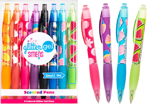 Glitter Gel Smens, Patented Gourmet Scented Colored Glitter Gel Ink Pens, Medium Point, 8 Count