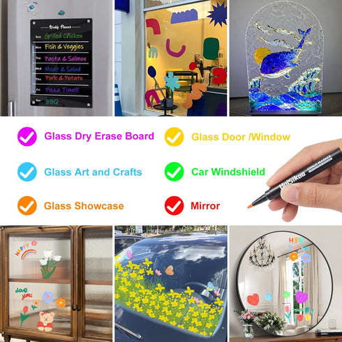 HuiSikoo 1mm (10 Liquid Chalk Markers for Acrylic Calendar Planning Board - Fine Tip Wet Erase Markers for Dry Erase