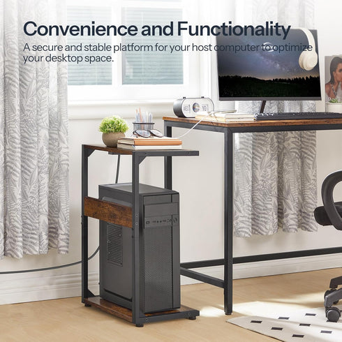 HOOBRO Computer Tower Stand - 2-Tier PC Stand with Charging Station and Locking Caster Wheels for Home Office