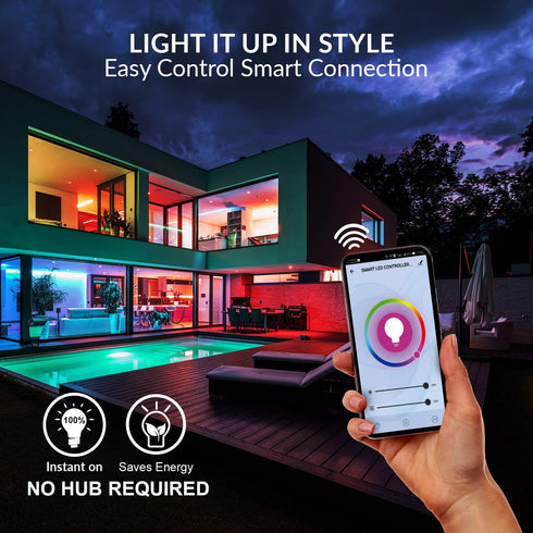 LED Color Changing Lights, RGBW 2700K-6500K, 60 Watt Equivalent, Dimmable with App, A19 E26, 4 Counts, No Hub Required