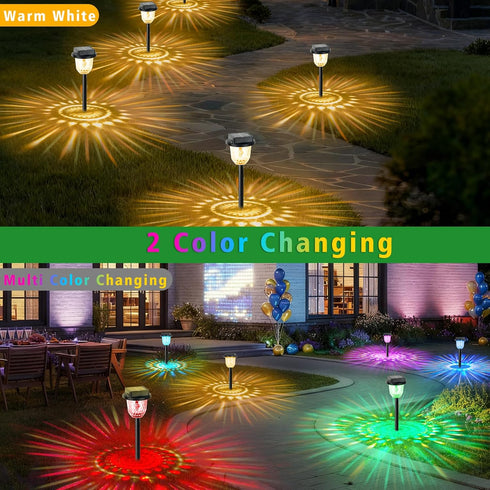 2 Pack echosari Color Changing Solar Pathway Lights, Dynamic Pattern Multicolor & Warm White Solar Lights Outdoor