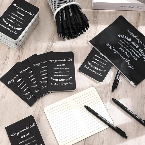 Seajan 150 Pcs Bulk Inspirational Gifts Including 50 Pcs Makeup Bag, 50 Pcs Motivational Notepad, 50 Pcs Pen (Black)