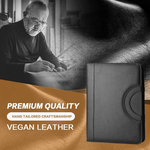 Vegan Leather Padfolio Portfolio Binder with Calculator, Zippered Organizer for Business Women & Men