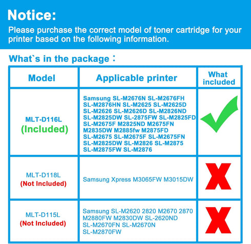 LCL Compatible Toner Cartridge Replacement for Samsung MLT-D116L (3-Pack Black, 3000 Pages)