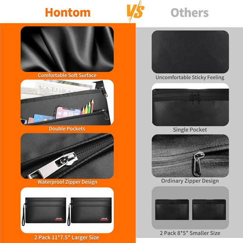 Hontom 6400 2 Pack 11x7.5 Inch 12 Fireproof Money Bags with Hidden Dual Zipper, Fireproof Cash Wallet with Layers Heat