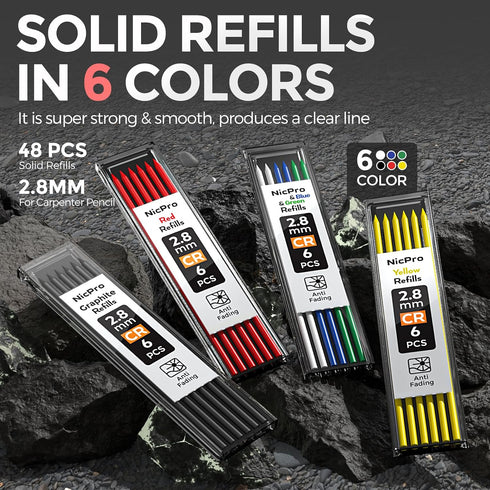 5 Pack 53 Nicpro Carpenter Pencils with Sharpener, Construction Mechanical Pencil with Refills, Heavy Duty Marking
