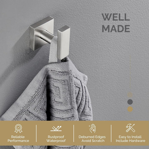 Angle Simple Bathroom Towel Hook, SUS304 Stainless Steel Single Shower Hanger, Brushed Nickel