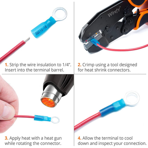 Wirefy 130 PCS Heat Shrink Ring Terminals 3/8" - Blue Eyelet Wire Connectors for 16-14 AWG