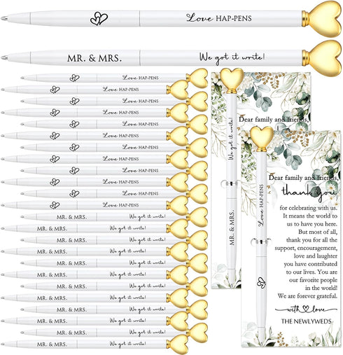 MotiMind 50 Sets Wedding Guest Book Pens Set, White Ballpoint Pens with Gold