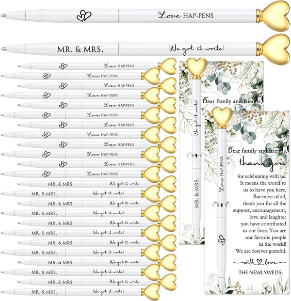 MotiMind 50 Sets Wedding Guest Book Pens Set, White Ballpoint Pens with Gold