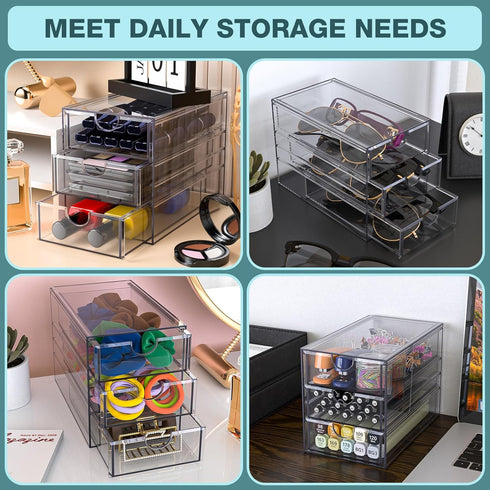 Noverlife 3 Drawers Hair Accessories Organizer - Clear Acrylic Desktop Craft Drawer Cabinet for Bathroom