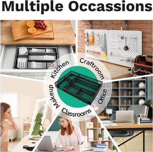 Desk Drawer Organizer Tray - Versatile Metal Mesh Desk Organizers for Office Supplies, School, Home, 10.34 x 6.1 x 1.38