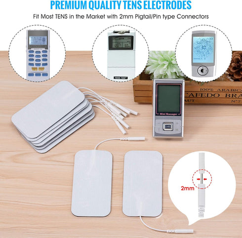 10 Pieces Large Reusable Electrode Pads - Premium TENS Unit Pads with Standard 2mm PIN Connector