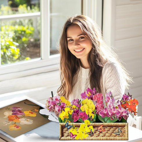 Pop Up Cards, Orchid Paper Flower Bouquet for Mother's Day,Birthday, Thank You, Encouragement, Get Well Gift with Note