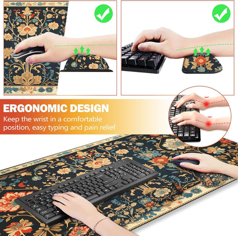 Set, ARTSO Desk Mat Mouse Pad with Wrist Rest Support + Keyboard Wrist Rest + Large Mouse Pad + Coaster, Extended